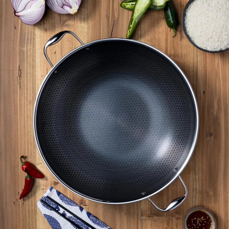 Hybrid wok med lokk 36 cm sølv/svart