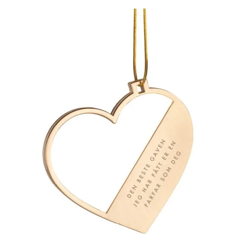 Julepynt hjerte m/fotoramme farfar 7x0,5 cm 14K gull