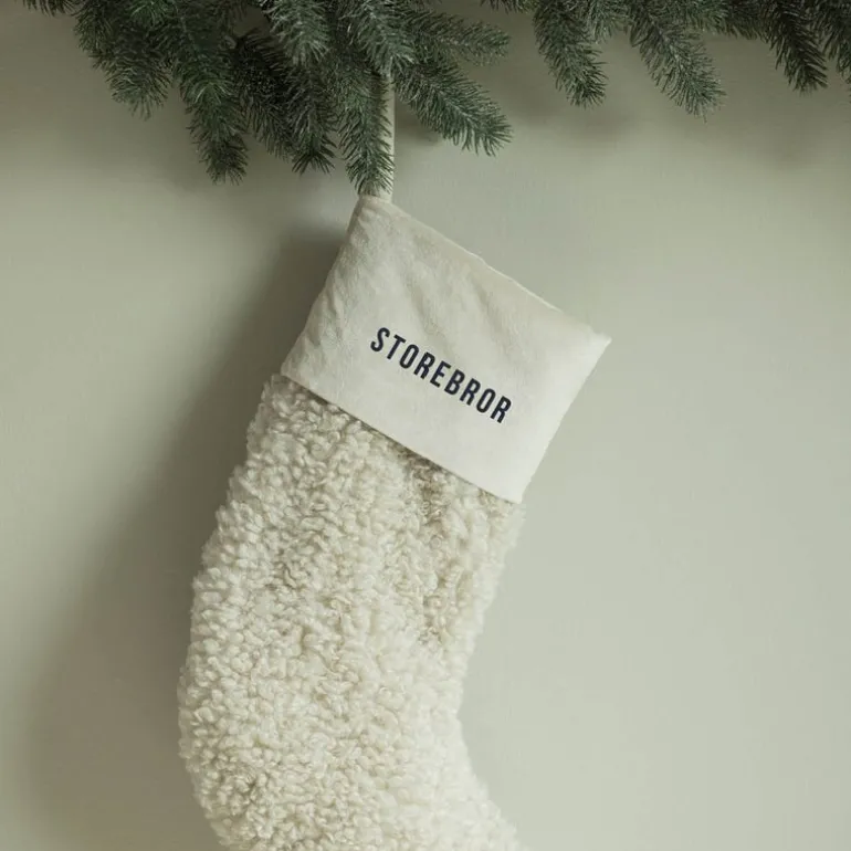 Julesokk teddy 35 cm STOREBROR kremhvit