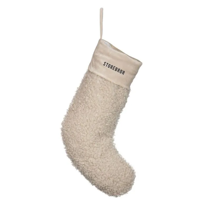 Julesokk teddy 35 cm STOREBROR kremhvit