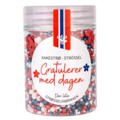 Kakestrø Gratulerer med dagen 90g rød/hvit/blå