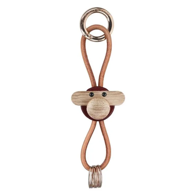 Kay Bojesen nøkkelring ape 3 cm gull/lær/bordeaux