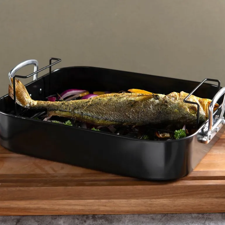 Kitchen Essentials ildfast form med håndtak 40x32x12 cm stål/svart