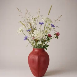 Knabstrup vase 20 cm ripple soft cherry red