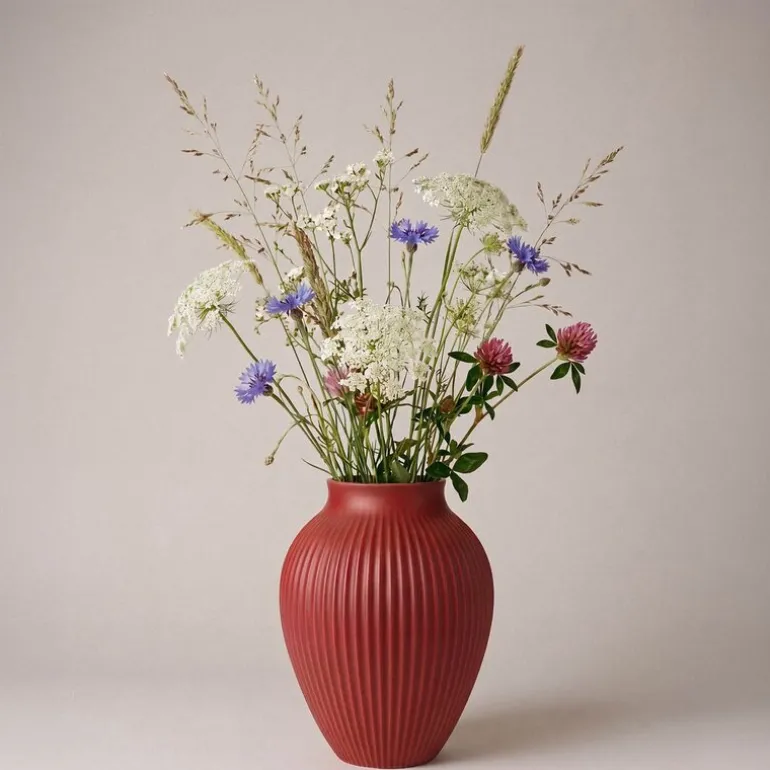 Knabstrup vase 20 cm ripple soft cherry red