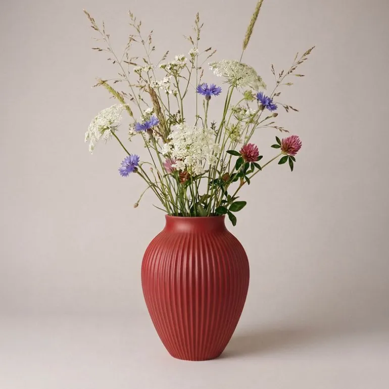 Knabstrup vase 27 cm ripple soft cherry red