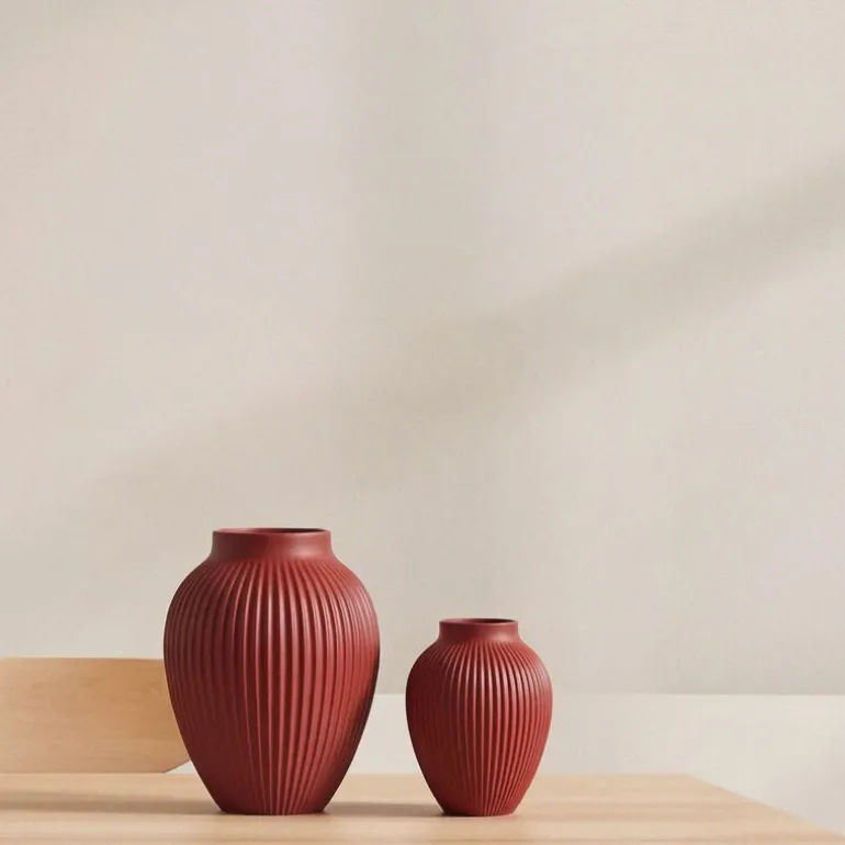 Knabstrup vase 27 cm ripple soft cherry red