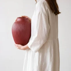 Knabstrup vase 27 cm ripple soft cherry red