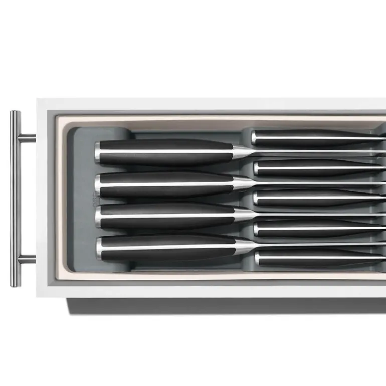 Knivblokk til skuffer 42x14x6 cm hvit/grå