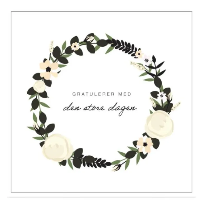 Kort bryllup 14x14 cm "Gratulerer med den store dagen"