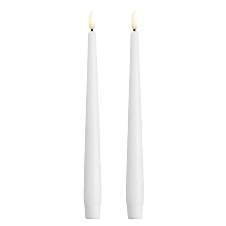 Kronelys LED 2,3x25 cm 2 stk silk hvit