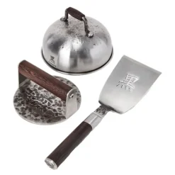 Kuro burgerpresse smashjern sett 3 deler brun/rustfri