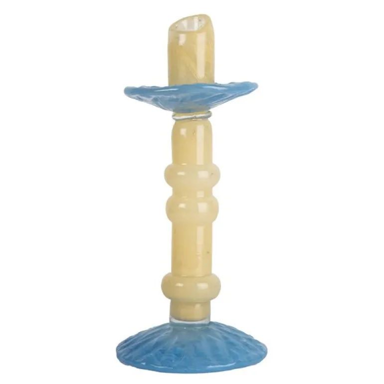 Lara lysestake 26 cm lys beige/lys blå