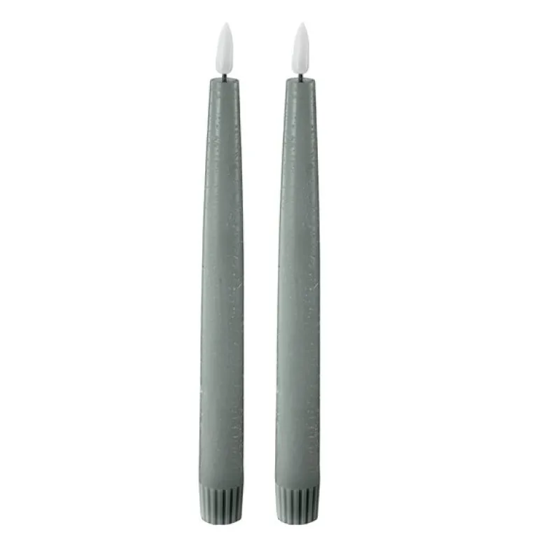 LED kronelys 2,2x22 cm 2 stk sage