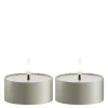 LED metallic telys for inne-og utendørs 6,7x3,1 cm 2 stk salvie grønn