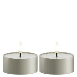 LED metallic telys for inne-og utendørs 6,7x3,1 cm 2 stk salvie grønn