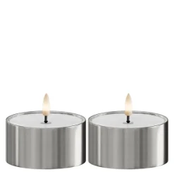 LED metallic telys for inne-og utendørs 8x4,3 cm 2 stk sølv