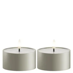 LED metallic telys for inne-og utendørs 8x4,3 cm 2 stk salvie grønn