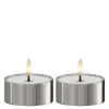 LED metallic telys for inne-og utendørs 6,7x3,1 cm 2 stk sølv