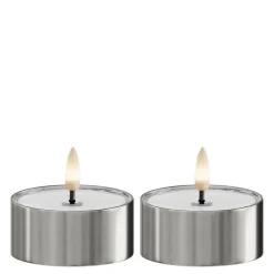 LED metallic telys for inne-og utendørs 6,7x3,1 cm 2 stk sølv