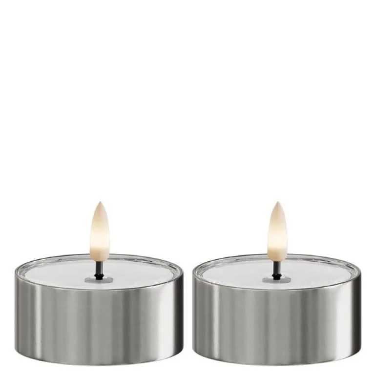 LED metallic telys for inne-og utendørs 6,7x3,1 cm 2 stk sølv