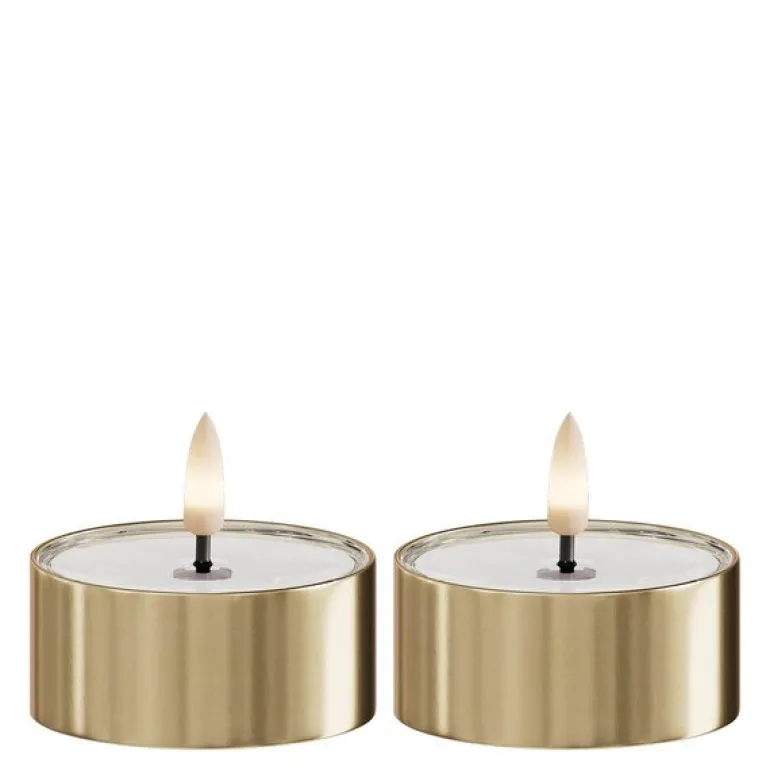 LED metallic telys for inne-og utendørs 6,7x3,1 cm 2 stk gull
