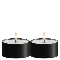 LED metallic telys for inne-og utendørs 8x4,3 cm 2 stk matt svart