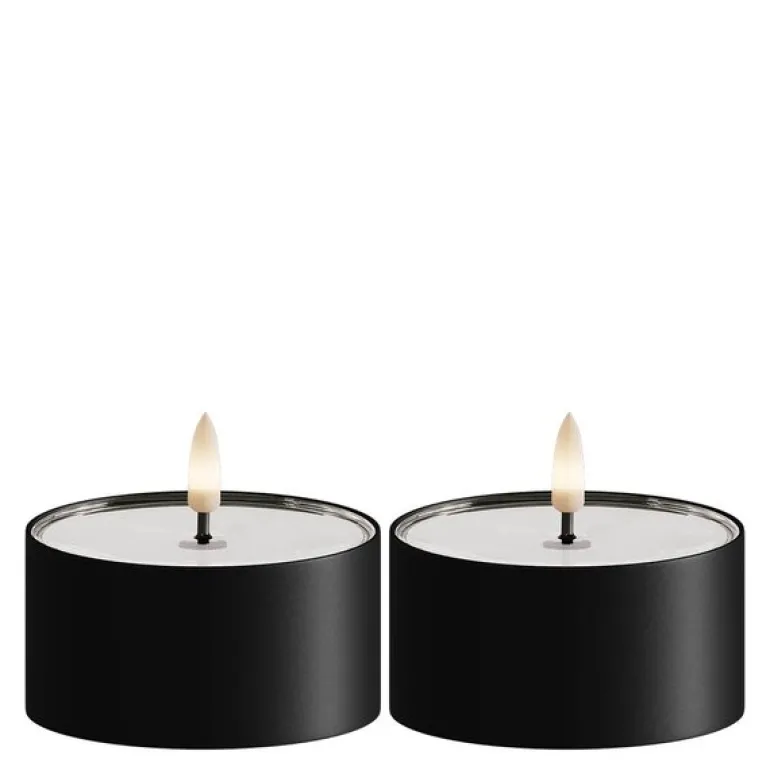 LED metallic telys for inne-og utendørs 8x4,3 cm 2 stk matt svart