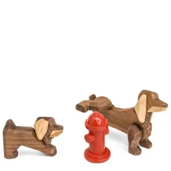 Liten dachshund trefigur 6 cm valnøtt/ask