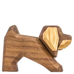 Liten dachshund trefigur 6 cm valnøtt/ask
