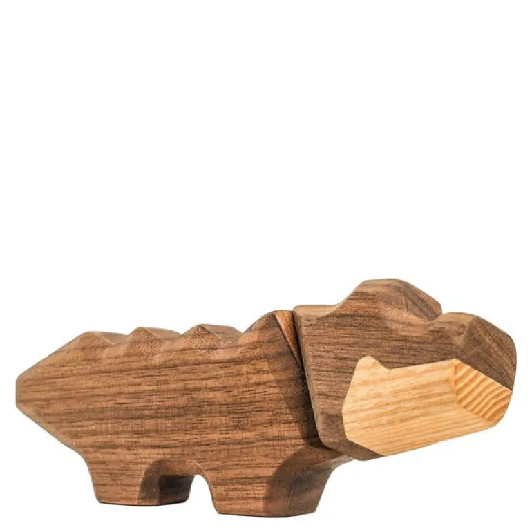 Liten krokodille trefigur 6 cm valnøtt/ask