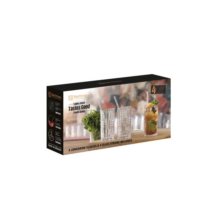Longdrinksett med sugerør 44,5 cl 4 stk