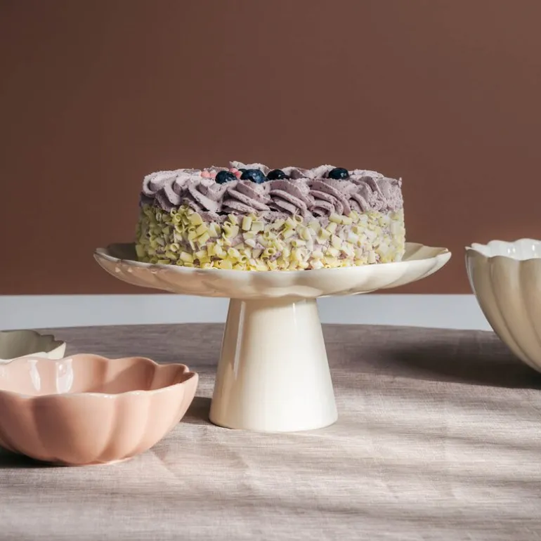 Lotus kakefat på stett 27 cm krem