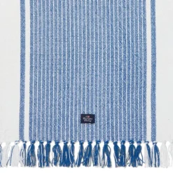 Løper 250x50 cm med frynser stripet hvit/blå