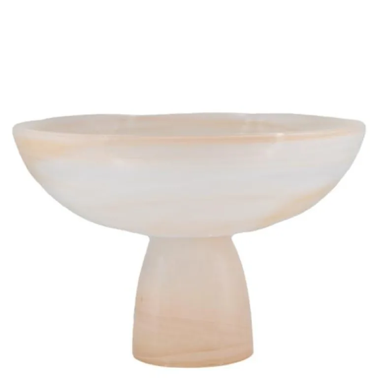 Mamor serveringsskål på fot 21x14 cm beige