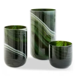 Marbled vase i marmorert glass S 15,5 cm mørkegrønn