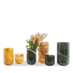 Marbled vase i marmorert glass S 15,5 cm mørkegrønn