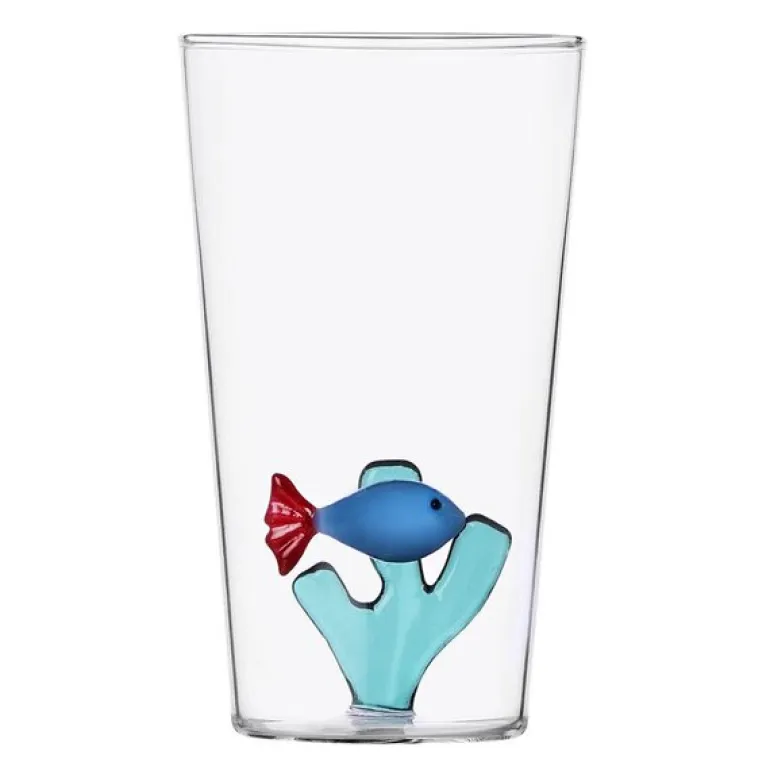 Marine Garden longdrinkglass 45 cl blå fisk og sjøgress