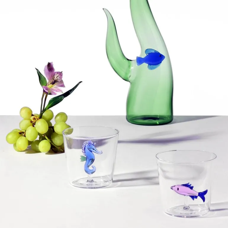 Marine Garden vannglass 35 cl sjøhest blå