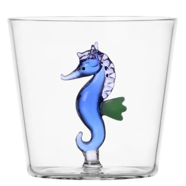 Marine Garden vannglass 35 cl sjøhest blå