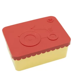 Matboks i plast ett rom 6x11x14 cm Traktor rød/lys gul