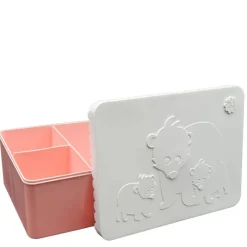 Matboks i plast treroms 7x14x19 cm Bjørn hvit/rosa