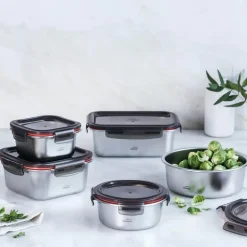 Matboks i stål med tett lokk 0,82L 20,3x15,3x5 cm