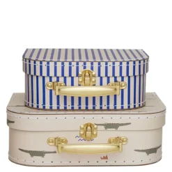 Mini Krokodille & Stripete koffert 25,5x18 cm 2 stk beige