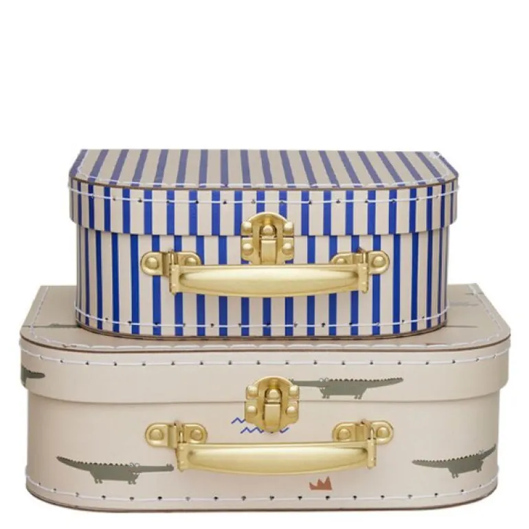 Mini Krokodille & Stripete koffert 25,5x18 cm 2 stk beige