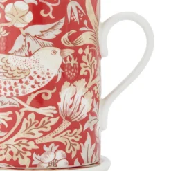 Morris & Co kopp og coaster-sett Strawberry Thief Indian Red