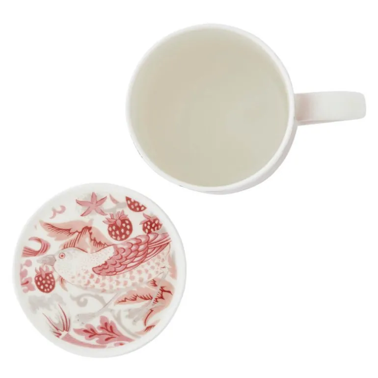 Morris & Co kopp og coaster-sett Strawberry Thief Madder