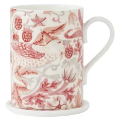 Morris & Co kopp og coaster-sett Strawberry Thief Madder