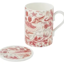 Morris & Co kopp og coaster-sett Strawberry Thief Madder