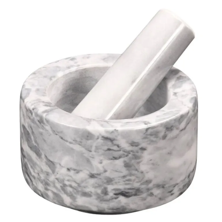 Morter m/støter 13 cm hvit marmor